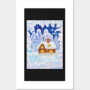 House in snow frame Posters and Art